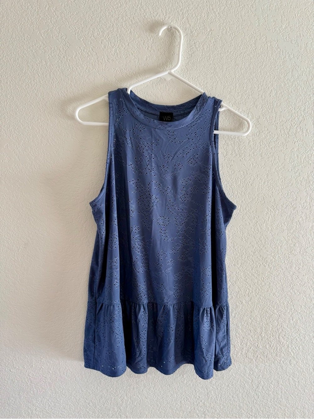 W5 Sleeveless Eyelet Peplum Tank - Blue